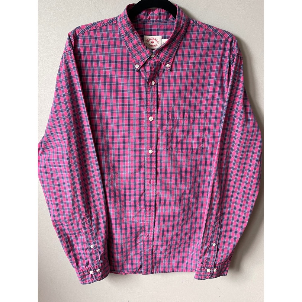 Brooks Brothers Red Fleece Mens XLPink Navy Blue Plaid Button Down Cotton Shirt